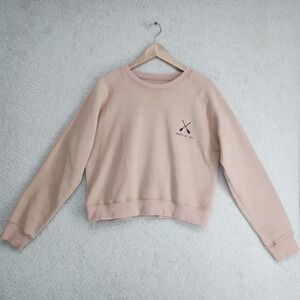 Canoe & Lake Sweatshirt Womens L/XL Cropped Fleece Crewneck Paddle On Blush